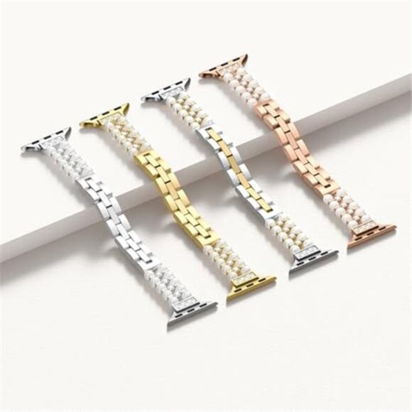 NEW Rose Gold rhinestone Pearl Apple Watch Band - Picture 5 of 7